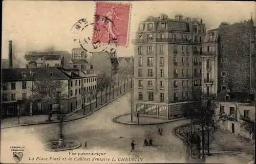 Ak Paris XIII., La Place Pinel et le Cabinet dentaire L. Cheurlin