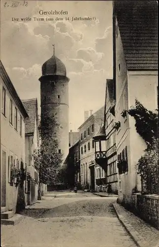 Ak Gerolzhofen in Unterfranken, Der weiße Turm aus dem 14. Jh.