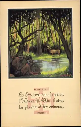 Künstler Ak La Loi Scoute, Article 6, Le Scout voit dans la nature, Pfadfinder