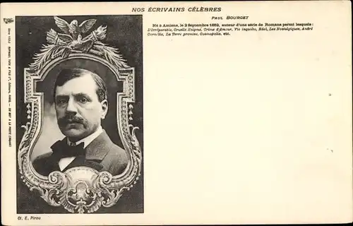 Ak Schriftsteller Paul Bourget, Portrait, Wappen