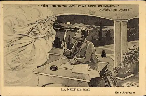 Ak Alfred de Musset, Dichter, Zitat, La Nuit de Mai, Inspiration
