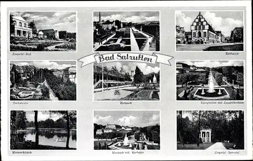 Ak Bad Salzuflen in Lippe, Leuchtfontäne im Kurpark, Kurhaus, Leopold Bad, Rathaus, Kurparkteich