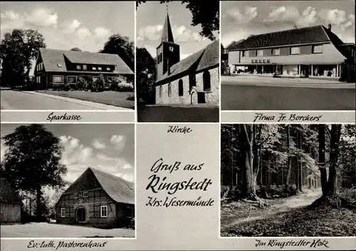 Ak Ringstedt Geestland in Niedersachsen, Sparkasse, Kirche, Firma Fr. Borchers, Pastorenhaus