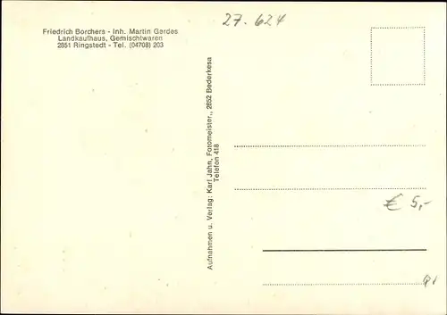 Ak Ringstedt Geestland in Niedersachsen, Sparkasse, Kirche, Firma Fr. Borchers, Pastorenhaus