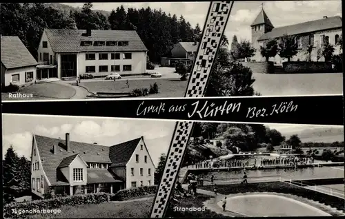 Ak Kürten in Nordrhein Westfalen, Rathaus, Jugendherberge, Strandbad