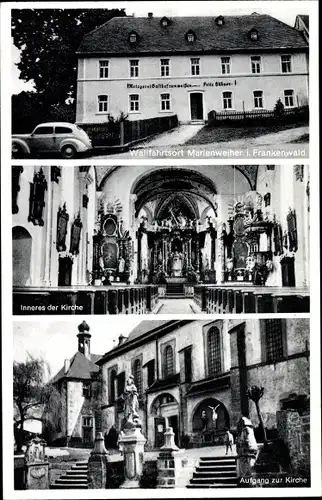 Ak Marienweiher Marktleugast im Frankenwald Bayern, Metzgerei Gasthof, Inneres der Kirche