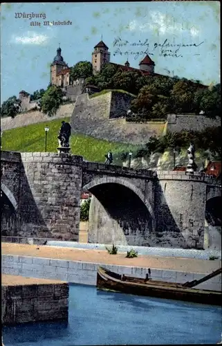 Ak Würzburg am Main Unterfranken, Festung Marienberg, Mainbrücke