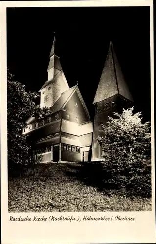 Ak Hahnenklee Bockswiese Goslar im Harz, Nordische Kirche, Nachtaufnahme
