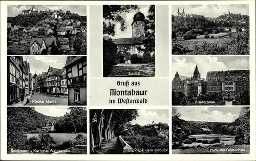 Ak Montabaur im Westerwald, Ort, Schloss, Brüderhaus, Spielmann's Kurhotel Waldesruhe, Markt