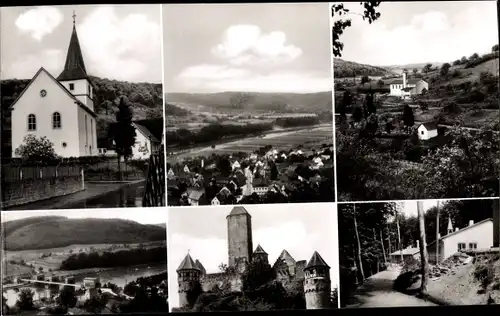 Ak Neckarzimmern im Neckartal, Burg Hornberg, Kirche, Teilansicht