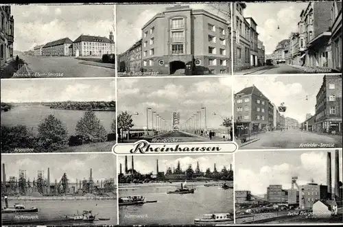 Ak Rheinhausen Duisburg im Ruhrgebiet, Zeche, Hüttenwerk, Kruppsee, Rheinbrücke