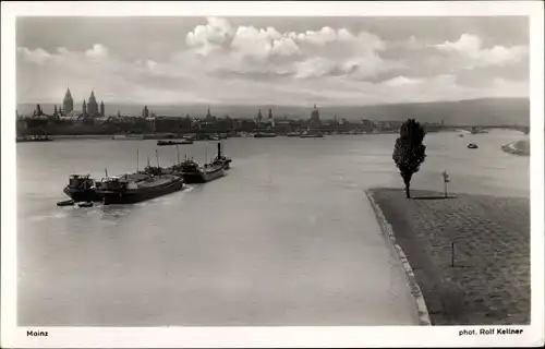 Ak Mainz am Rhein, Blick auf die Stadt und Mainspitze