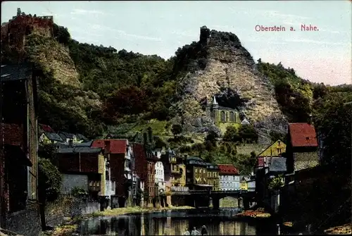 Ak Idar Oberstein an der Nahe, Bergkirche, Häuserreihe