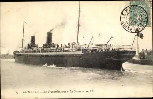 Ak Le Havre Seine Maritime, Le Transatlantique La Savoie, Dampfer, CGT, French Line