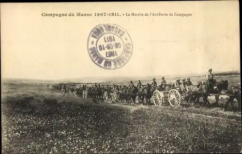 Ak Marokko, Campagne 1907-1911, La Marche de l'Artillerie de Campagne