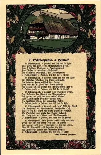 Steindruck Lied Ak Feldberg Schwarzwald BW, Text O Schwarzwald O Heimat von L. Auerbach