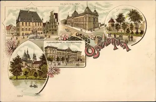 Litho Osnabrück in Niedersachsen, Viti Schanze, Justizgebäude, Kaiserdenkmal, Dom, Post