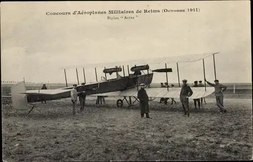 Ak Reims Marne, Concours d'Aeroplanes Militaires 1911, Biplan Astra