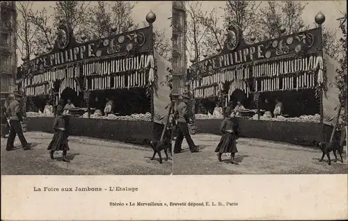 Stereo Ak Paris XI., La Foire aux Jambons, L'Etalage, E. Philippe