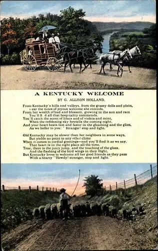 Ak Kentucky USA, Gedicht A Kentucky Welcome by G. Allison Holland, From Kentucky's hills