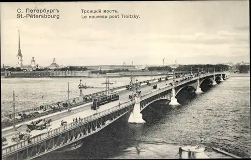 Ak Sankt Petersburg Russland, Le nouveau pont Troitzky