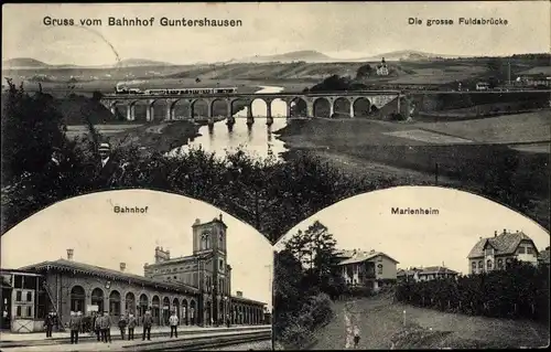 Ak Guntershausen Baunatal im Landkreis Kassel, Fuldabrücke, Bahnhof, Marienheim