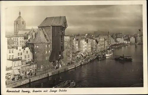 Ak Gdańsk Danzig, Krantor mit Lange Brücke