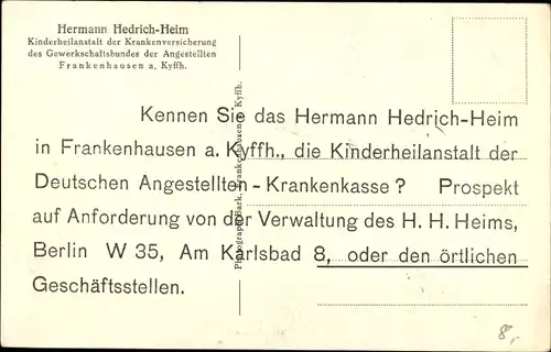 Ak Bad Frankenhausen am Kyffhäuser Thüringen, Hermann Hedrich Heim, Kinderheilanstalt