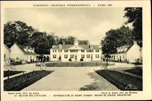 Ak Paris, Exposition Coloniale Internationale 1931, Maison de George Washington, Mount Vernon