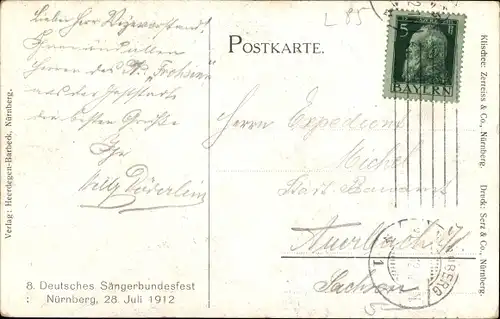Ak Nürnberg in Mittelfranken, 8. Deutsches Sängerbundesferst 28. Juli 1912