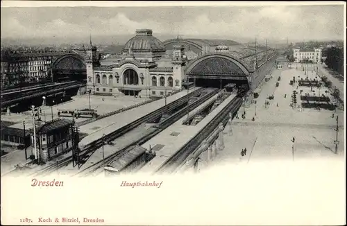 Ak Dresden Altstadt, Hauptbahnhof aus der Vogelschau