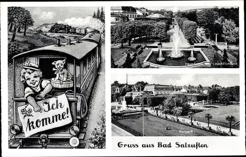 Ak Bad Salzuflen in Lippe, Leuchtfontäne im Kurpark, Kurhaus