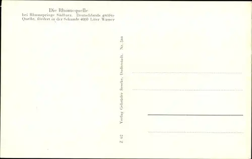 Ak Rhumspringe in Niedersachsen, Rhumequelle, Rhumesprung, Gedicht v. Franz Gleitze