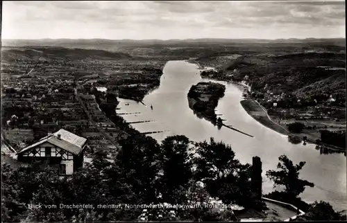 Ak Königswinter am Rhein, Blick vom Drachenfels, rheinauf, Nonnenwerth, Grafenwerth, Rolandseck