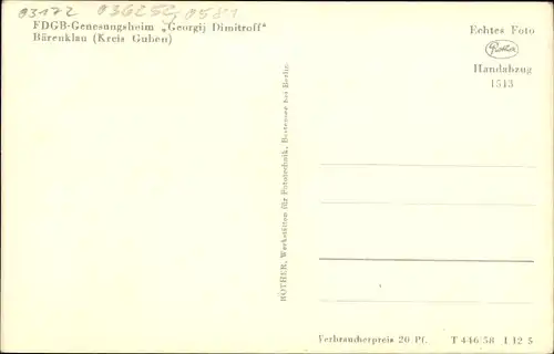 Ak Bärenklau Schenkendöbern Niederlausitz, FDGB Genesungsheim Georgij Dimitroff