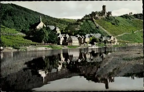 Ak Beilstein an der Mosel, Blick übers Wasser auf Ort mt Ruine