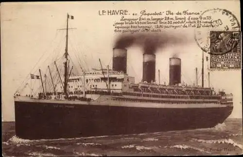 Ak Le Havre Seine Maritime, Paquebot Ile de France, French Line