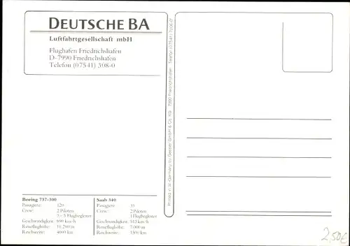 Ak Boeing 737-300, Saab 340, Deutsche BA, Passagierflugzeuge