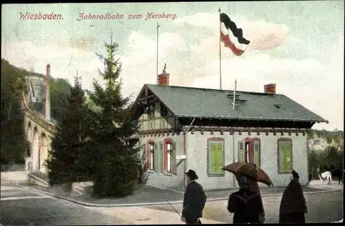 Ak Wiesbaden in Hessen, Zahnradbahn zum Neroberg, Passanten