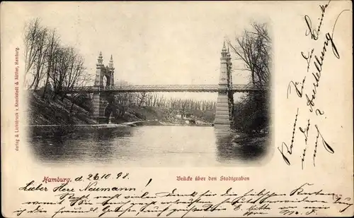 Ak Hamburg Mitte Altstadt, Brücke über den Stadtgraben