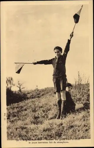 Ak Pfadfinder, Signalgeber, le jeune louveteau fait du semaphore