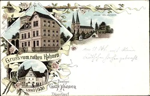 Litho Arenberg Koblenz am Rhein, Gasthaus Rother Hahn, Kirche