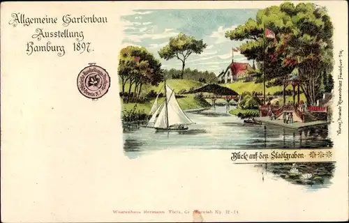 Litho Hamburg Mitte Altstadt, Allgemeine Gartenbauausstellung 1897, Stadtgraben