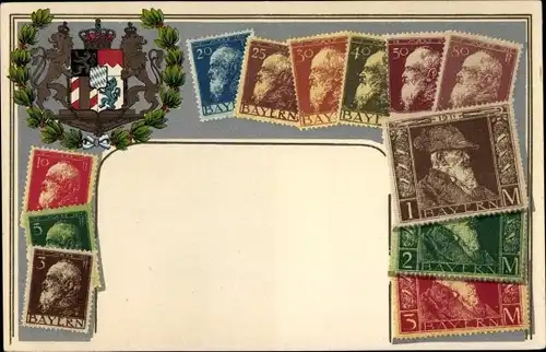 Briefmarken Wappen Ak Prinzregent Luitpold von Bayern