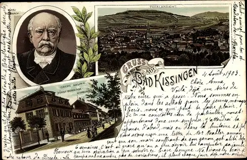 Litho Bad Kissingen Unterfranken Bayern, Otto von Bismarck, Herzog zu Lauenburg, Obere Saline