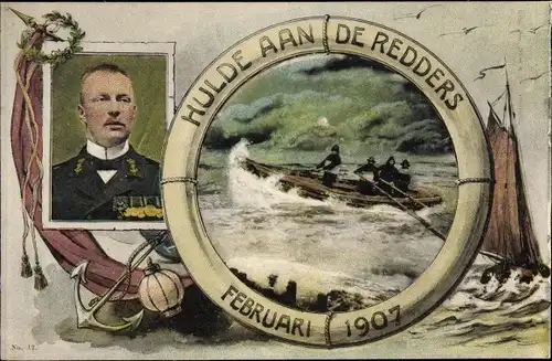Passepartout Ak Hulde aan de Redders, Schiffsunglück Februar 1907, Prinz Hendrik der Niederlande