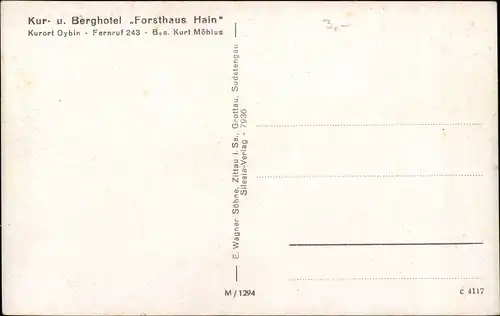 Ak Hain Hayn Oybin in der Oberlausitz, Kur und Berghotel Forsthaus Hain