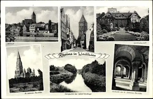 Ak Rheine in Westfalen, Altstadt, Gertrudenstift, Pfarrei St. Antonius, Emspartie, Straßenpartie