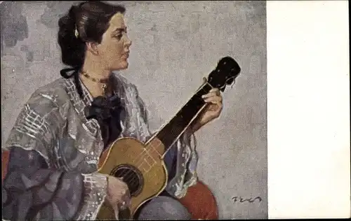 Künstler Ak Erler, Fr., Ein Lied, Frau mit Gitarre, Jugend Postkarte Serie  XXIII 6