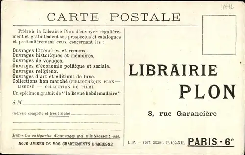 Ak Henry Bordeaux de l'Academie francaise, Le Barrage, Reklame, Librairie Plon